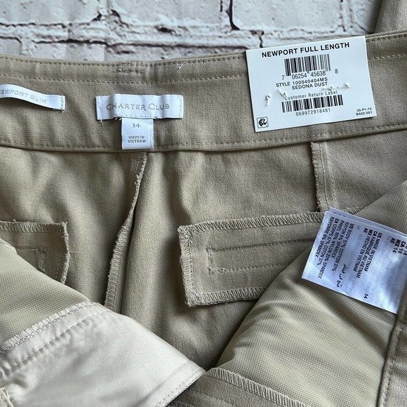 NWT Charter Club Womens Slim Leg Newport Sedona Dust Full Length Pants Size 14 - Picture 8 of 11